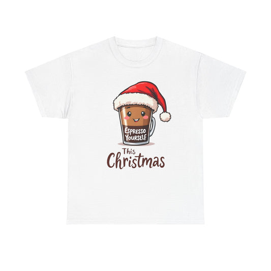 Christmas Coffee Tee — "Espresso Yourself This Christmas" Cute Santa Cup Shirt