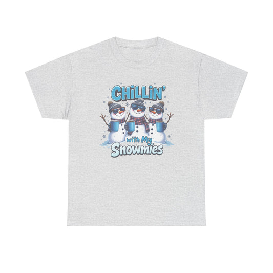 Chillin' with My Snowmies Unisex Heavy Cotton Tee, Funny Winter T-Shirt, Holiday Gift, Christmas Humor, Winter Apparel, Snowman Lovers