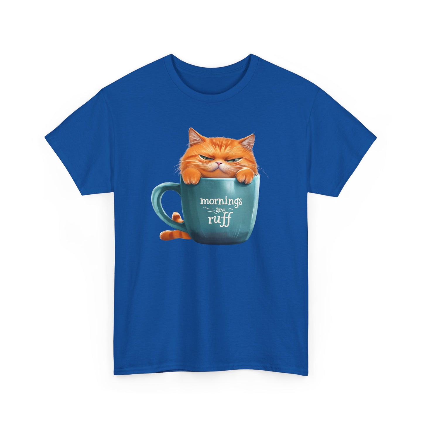 Cat Mug Tee — 'Mornings are Ruff' Funny Cat Graphic T-Shirt