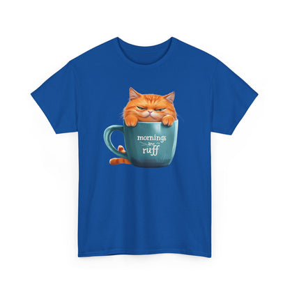 Cat Mug Tee — 'Mornings are Ruff' Funny Cat Graphic T-Shirt