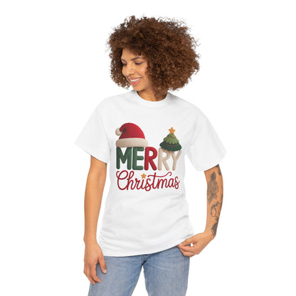 Merry Christmas Tee – Festive Santa Hat & Tree Holiday Shirt