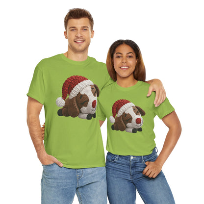 Christmas Puppy Tee - Cute Sleeping Dog with Santa Hat Graphic