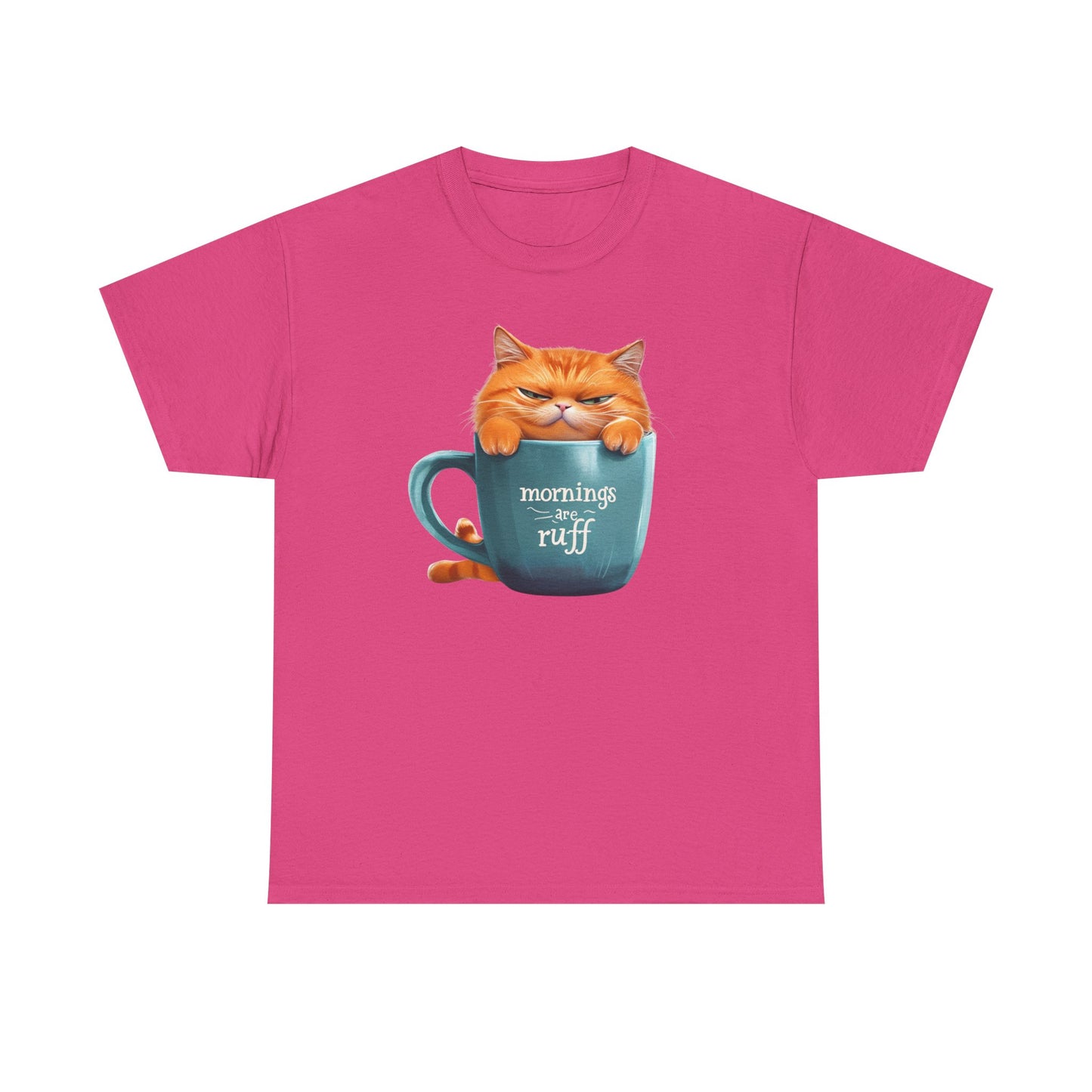 Cat Mug Tee — 'Mornings are Ruff' Funny Cat Graphic T-Shirt