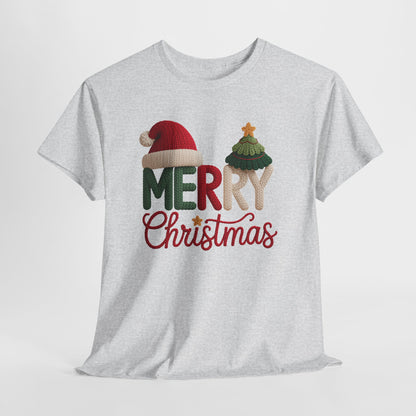 Merry Christmas Tee – Festive Santa Hat & Tree Holiday Shirt