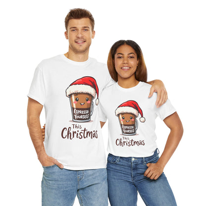 Christmas Coffee Tee — "Espresso Yourself This Christmas" Cute Santa Cup Shirt