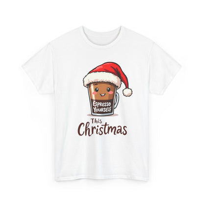 Christmas Coffee Tee — "Espresso Yourself This Christmas" Cute Santa Cup Shirt