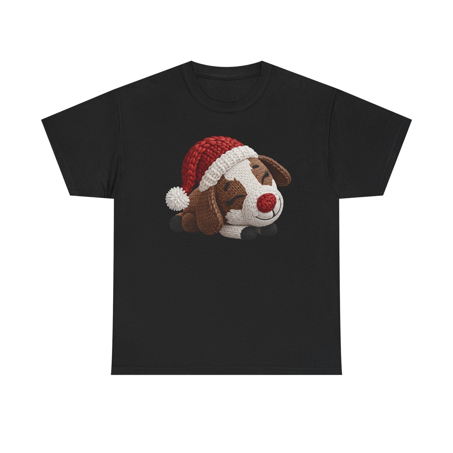 Christmas Puppy Tee - Cute Sleeping Dog with Santa Hat Graphic