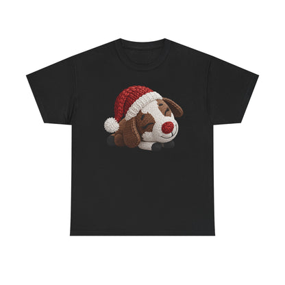 Christmas Puppy Tee - Cute Sleeping Dog with Santa Hat Graphic