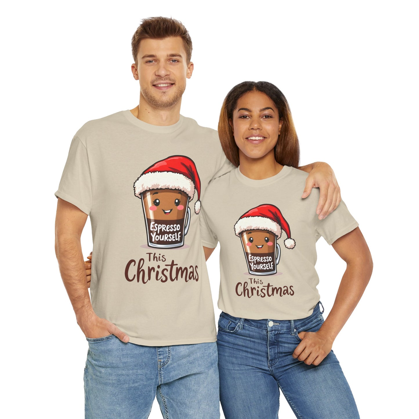 Christmas Coffee Tee — "Espresso Yourself This Christmas" Cute Santa Cup Shirt
