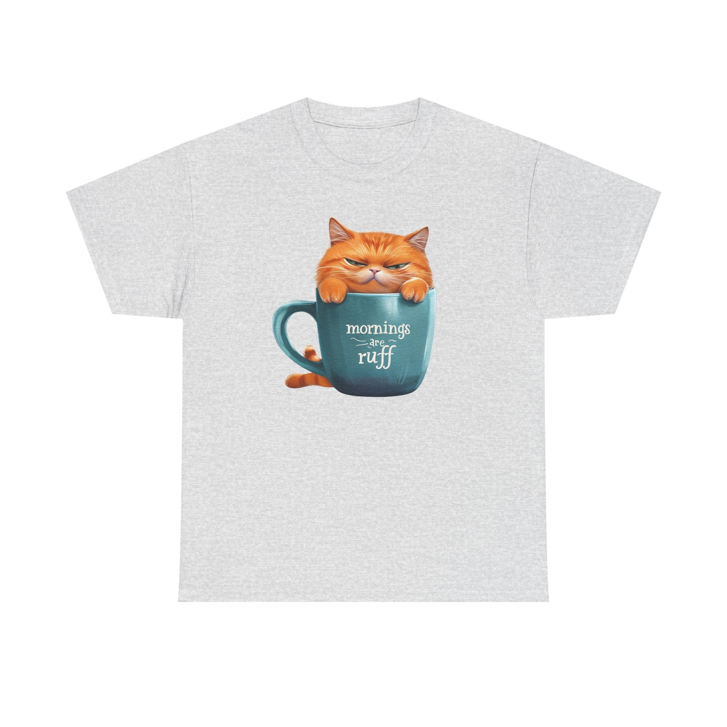 Cat Mug Tee — 'Mornings are Ruff' Funny Cat Graphic T-Shirt
