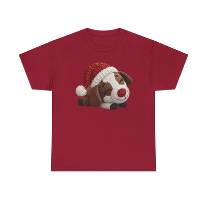 Christmas Puppy Tee - Cute Sleeping Dog with Santa Hat Graphic