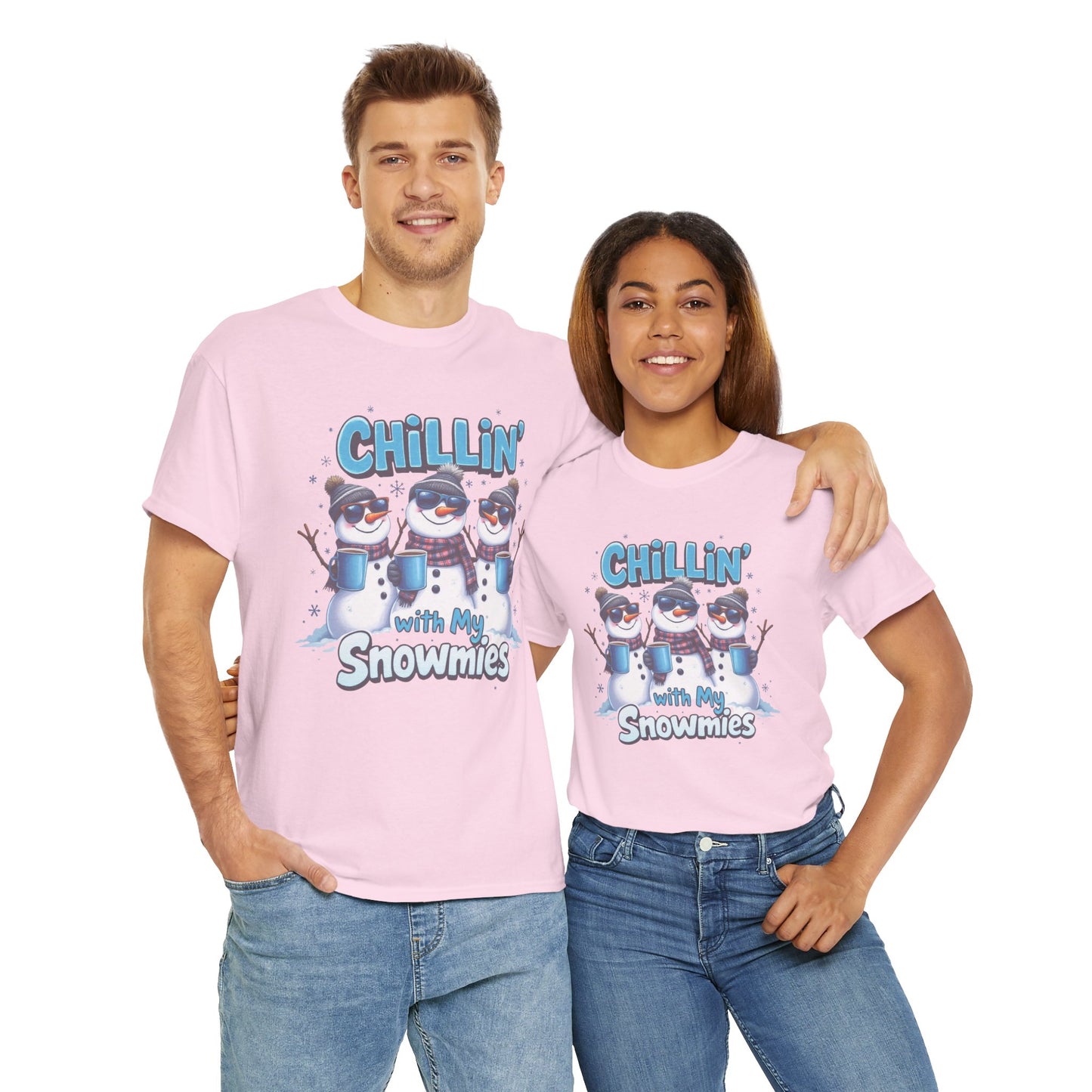 Chillin' with My Snowmies Unisex Heavy Cotton Tee, Funny Winter T-Shirt, Holiday Gift, Christmas Humor, Winter Apparel, Snowman Lovers