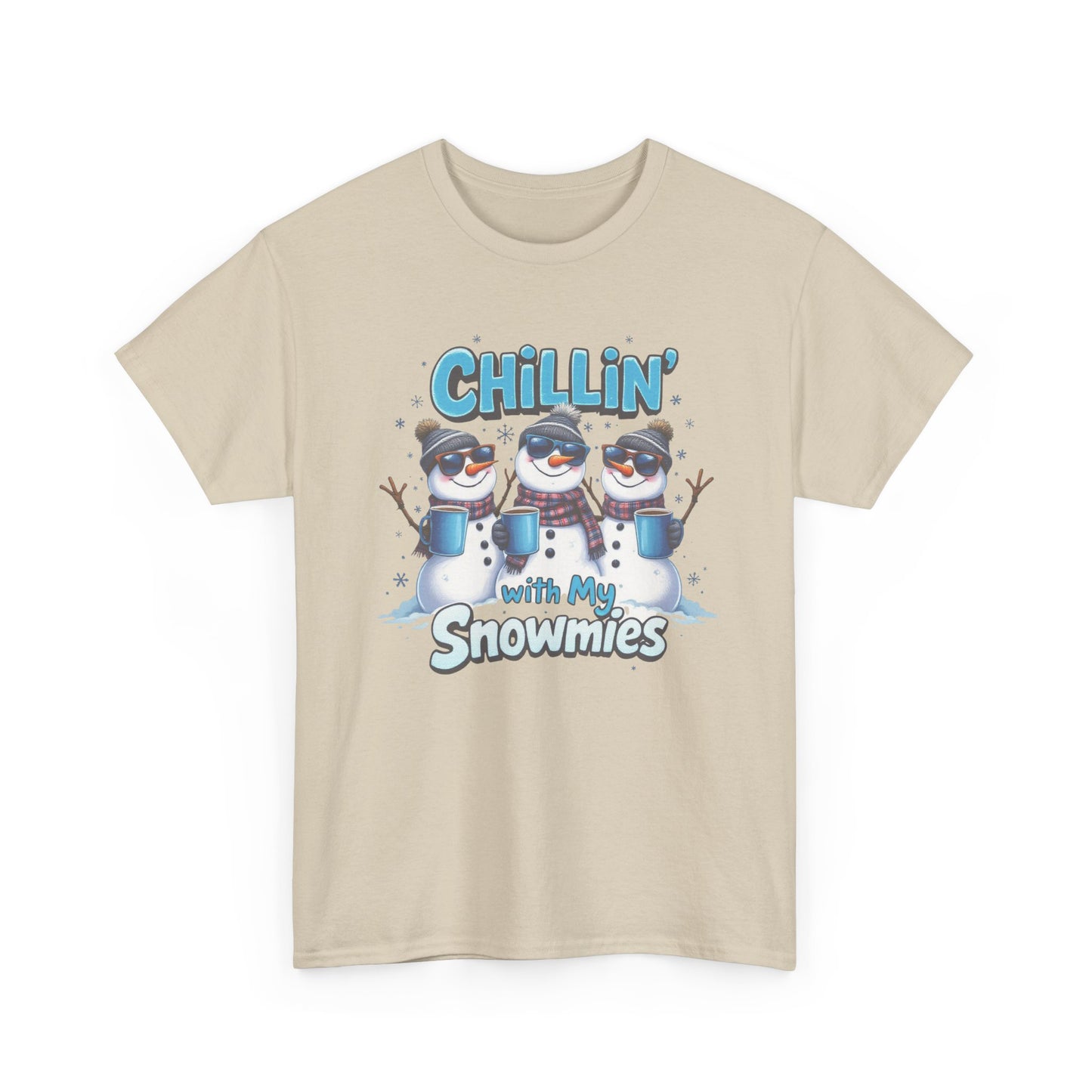 Chillin' with My Snowmies Unisex Heavy Cotton Tee, Funny Winter T-Shirt, Holiday Gift, Christmas Humor, Winter Apparel, Snowman Lovers