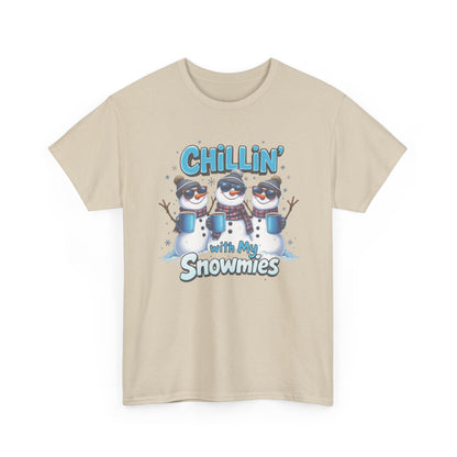 Chillin' with My Snowmies Unisex Heavy Cotton Tee, Funny Winter T-Shirt, Holiday Gift, Christmas Humor, Winter Apparel, Snowman Lovers