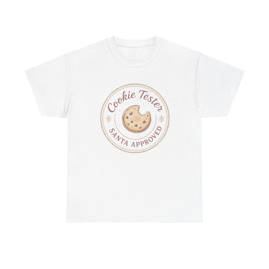 Cookie Tester Unisex Heavy Cotton Tee, Fun Cookie Lover Shirt, Santa Approved Gift, Holiday Apparel, Christmas Party Top
