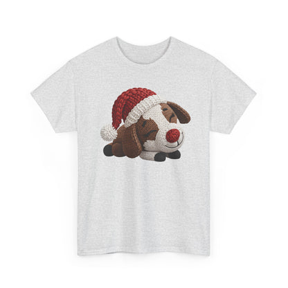 Christmas Puppy Tee - Cute Sleeping Dog with Santa Hat Graphic