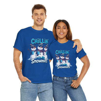 Chillin' with My Snowmies Unisex Heavy Cotton Tee, Funny Winter T-Shirt, Holiday Gift, Christmas Humor, Winter Apparel, Snowman Lovers