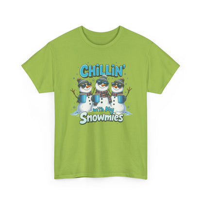 Chillin' with My Snowmies Unisex Heavy Cotton Tee, Funny Winter T-Shirt, Holiday Gift, Christmas Humor, Winter Apparel, Snowman Lovers
