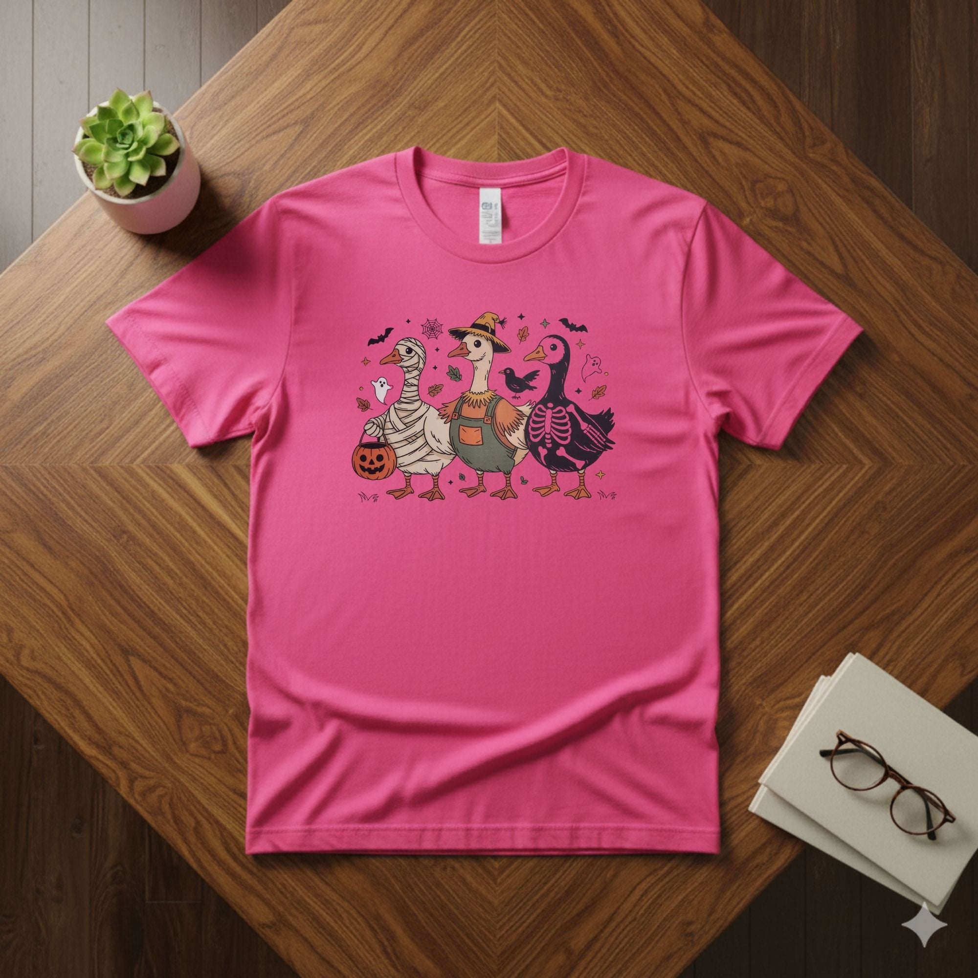 Funny Halloween Geese Trio Tee | Quirky Trick-or-Treating Goose Shirt