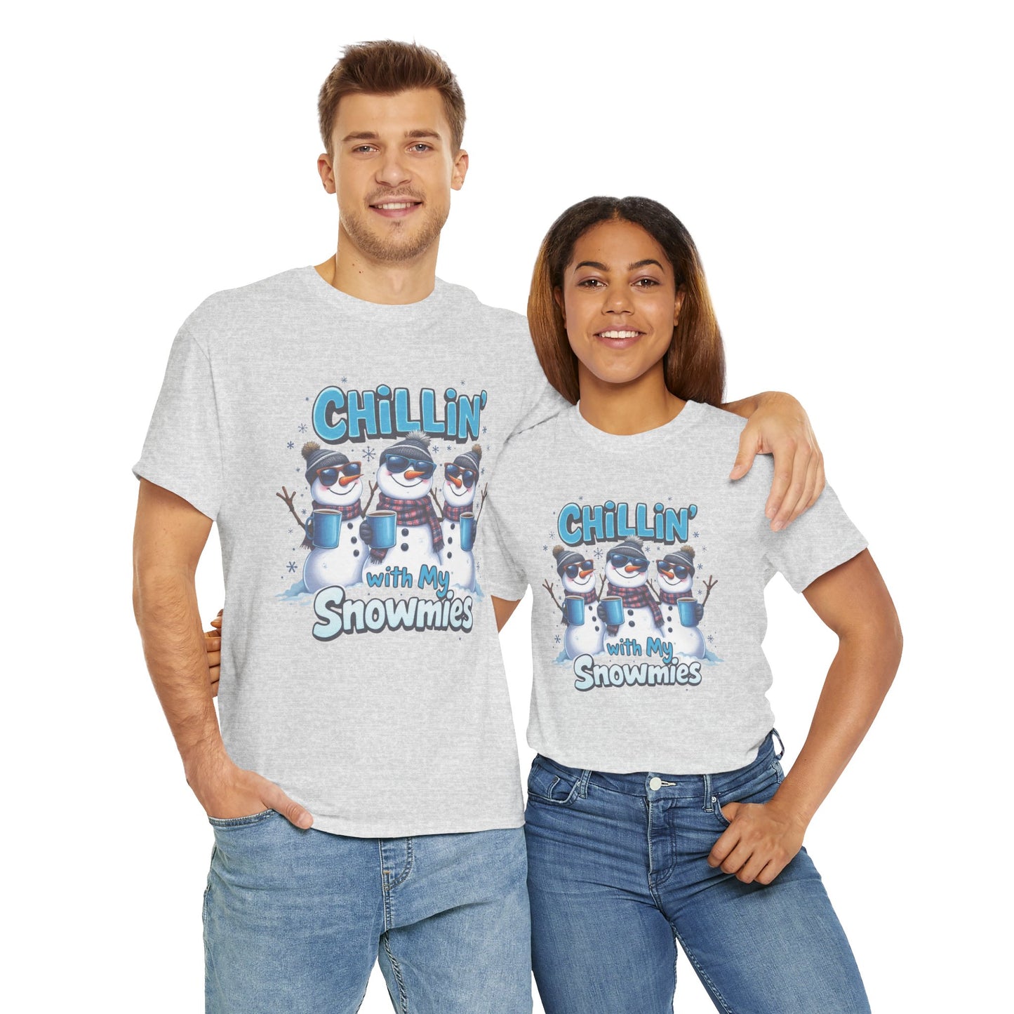 Chillin' with My Snowmies Unisex Heavy Cotton Tee, Funny Winter T-Shirt, Holiday Gift, Christmas Humor, Winter Apparel, Snowman Lovers