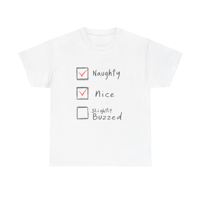 Playful Holiday Tee - Naughty, Nice, Slightly Buzzed Unisex Cotton Shirt, Funny Christmas Gift, Holiday Party Wear, Casual Festive Apparel
