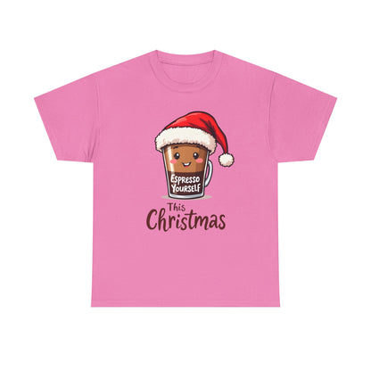 Christmas Coffee Tee — "Espresso Yourself This Christmas" Cute Santa Cup Shirt