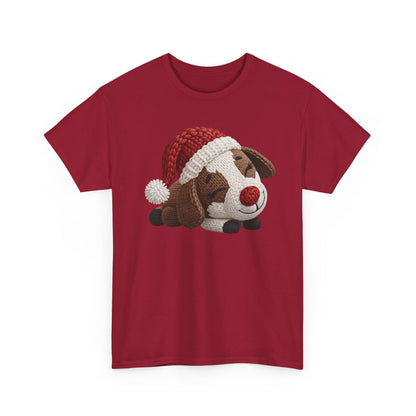 Christmas Puppy Tee - Cute Sleeping Dog with Santa Hat Graphic