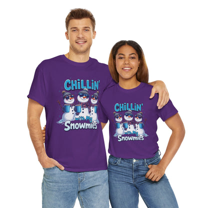 Chillin' with My Snowmies Unisex Heavy Cotton Tee, Funny Winter T-Shirt, Holiday Gift, Christmas Humor, Winter Apparel, Snowman Lovers