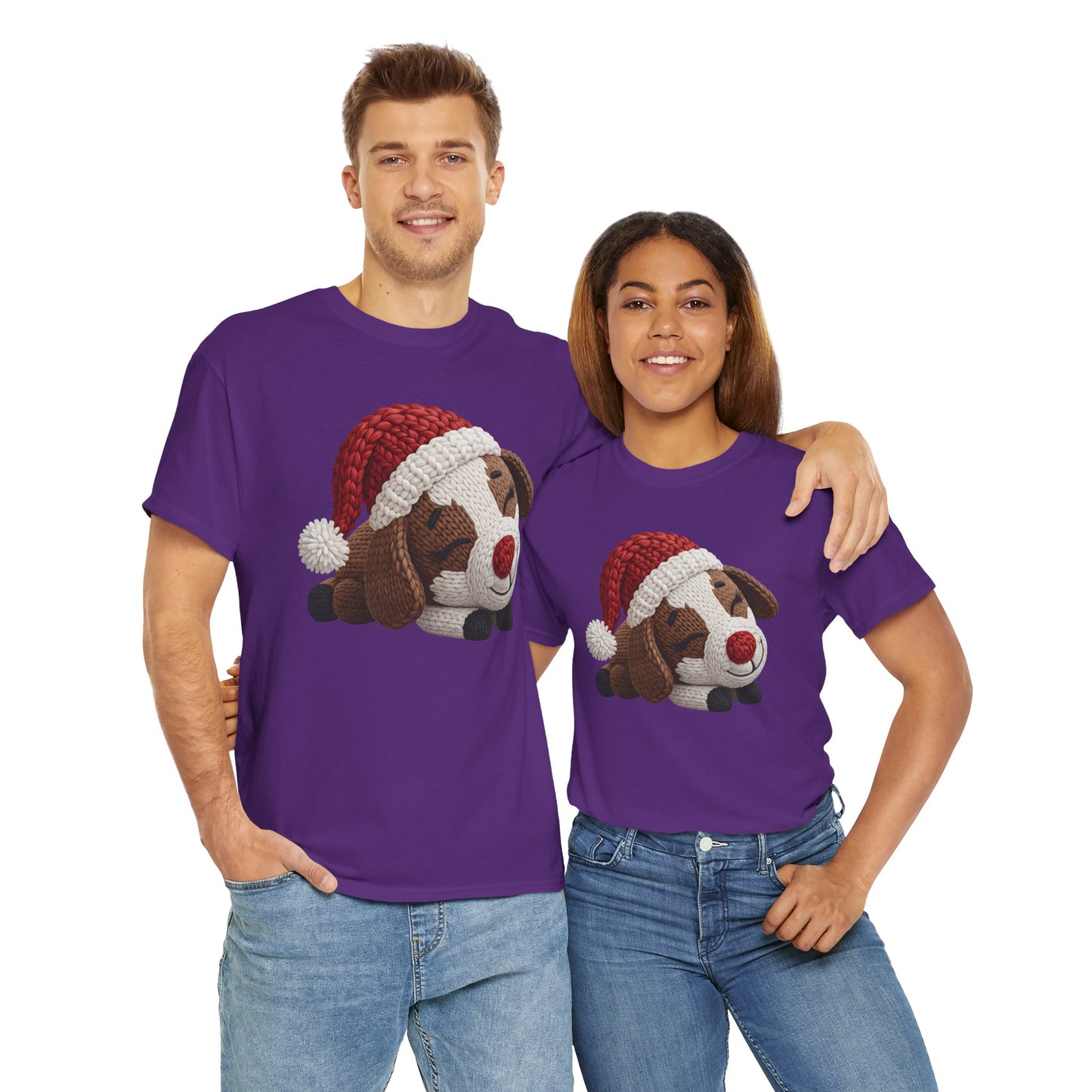 Christmas Puppy Tee - Cute Sleeping Dog with Santa Hat Graphic