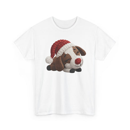 Christmas Puppy Tee - Cute Sleeping Dog with Santa Hat Graphic