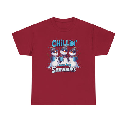 Chillin' with My Snowmies Unisex Heavy Cotton Tee, Funny Winter T-Shirt, Holiday Gift, Christmas Humor, Winter Apparel, Snowman Lovers