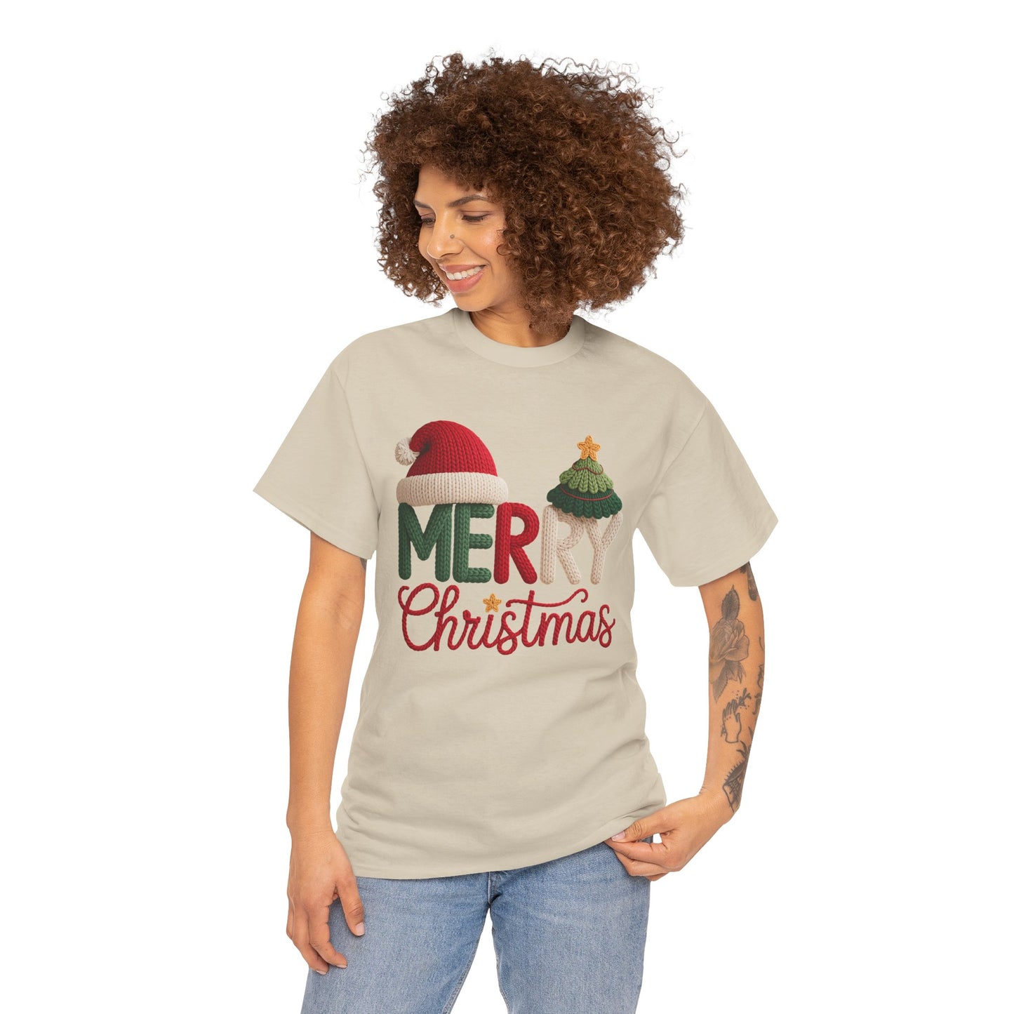 Merry Christmas Tee – Festive Santa Hat & Tree Holiday Shirt