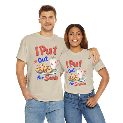 "I Put Out for Santa" T-Shirt - Funny Adult Christmas Humor Tee - Holiday Cookies and Milk Shirt