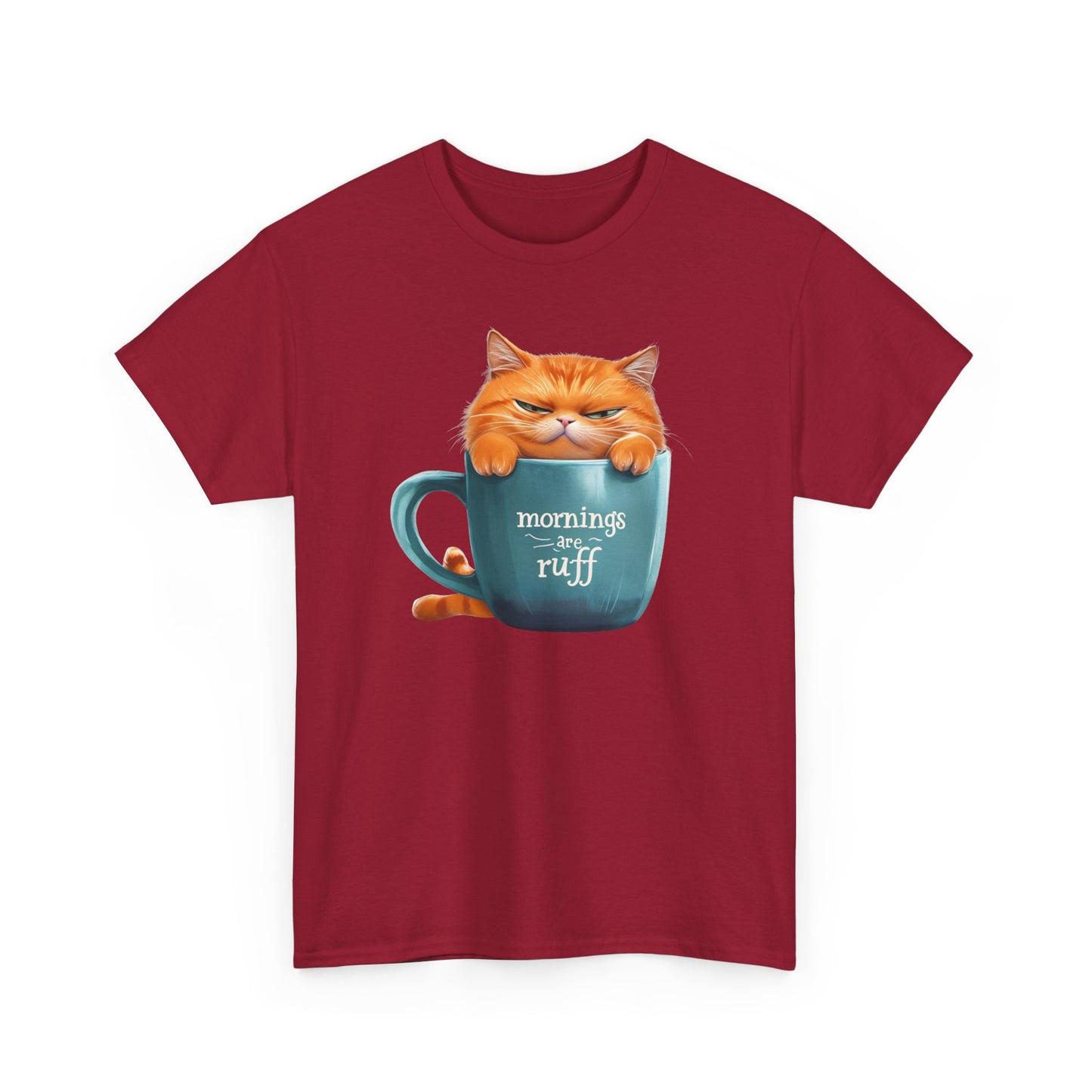 Cat Mug Tee — 'Mornings are Ruff' Funny Cat Graphic T-Shirt