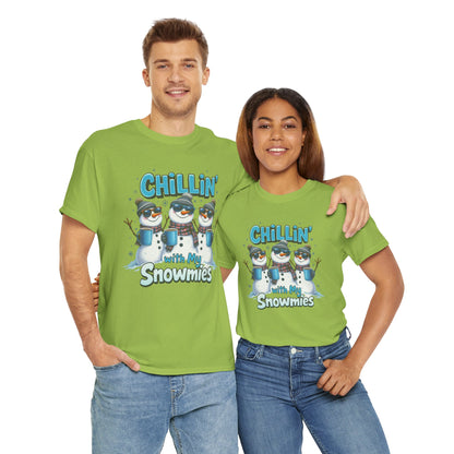 Chillin' with My Snowmies Unisex Heavy Cotton Tee, Funny Winter T-Shirt, Holiday Gift, Christmas Humor, Winter Apparel, Snowman Lovers