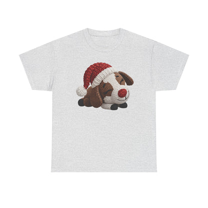 Christmas Puppy Tee - Cute Sleeping Dog with Santa Hat Graphic