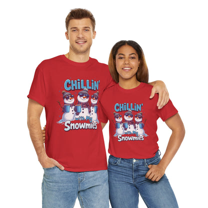 Chillin' with My Snowmies Unisex Heavy Cotton Tee, Funny Winter T-Shirt, Holiday Gift, Christmas Humor, Winter Apparel, Snowman Lovers