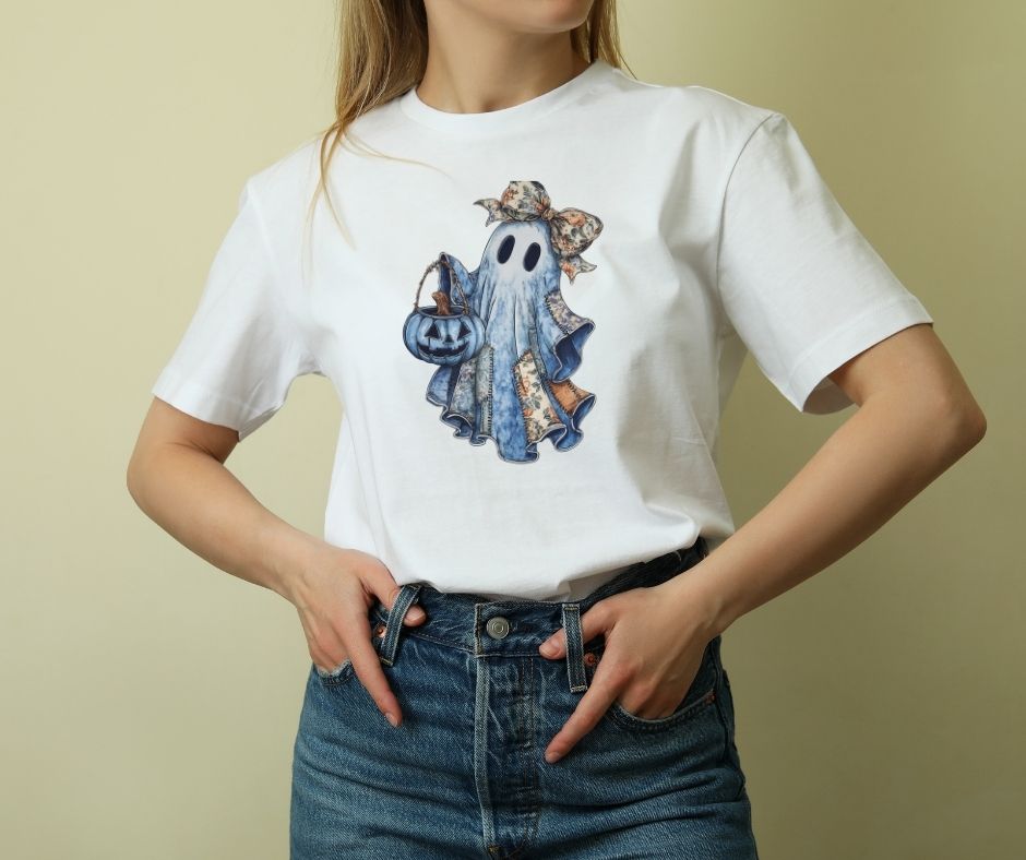 Cottagecore Patchwork Ghost Tee | Shabby Chic Floral Halloween Shirt