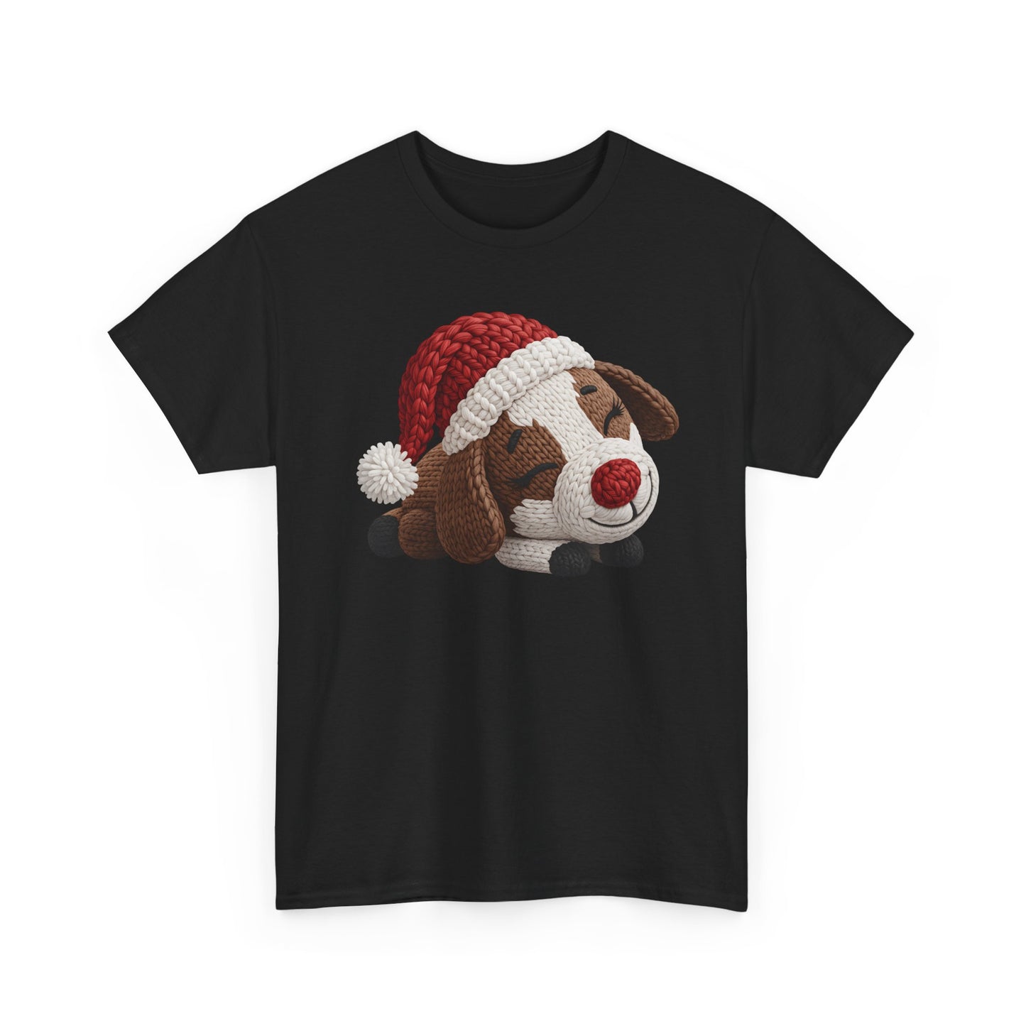 Christmas Puppy Tee - Cute Sleeping Dog with Santa Hat Graphic