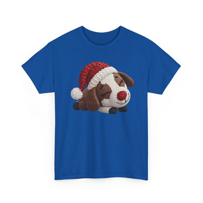 Christmas Puppy Tee - Cute Sleeping Dog with Santa Hat Graphic