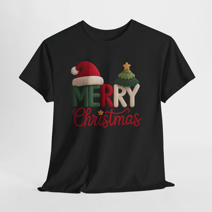 Merry Christmas Tee – Festive Santa Hat & Tree Holiday Shirt