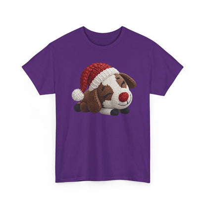 Christmas Puppy Tee - Cute Sleeping Dog with Santa Hat Graphic