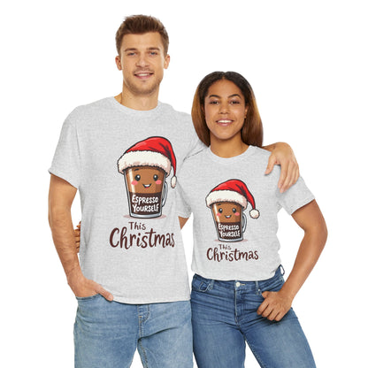 Christmas Coffee Tee — "Espresso Yourself This Christmas" Cute Santa Cup Shirt