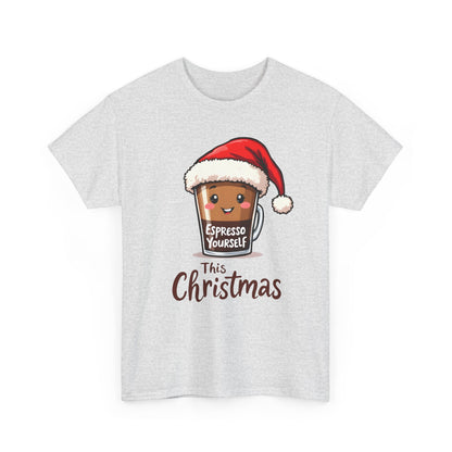 Christmas Coffee Tee — "Espresso Yourself This Christmas" Cute Santa Cup Shirt