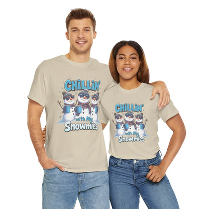 Chillin' with My Snowmies Unisex Heavy Cotton Tee, Funny Winter T-Shirt, Holiday Gift, Christmas Humor, Winter Apparel, Snowman Lovers