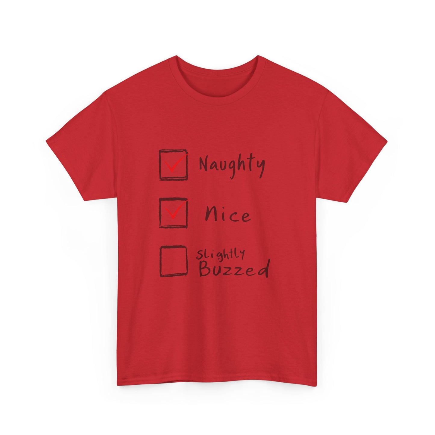 Playful Holiday Tee - Naughty, Nice, Slightly Buzzed Unisex Cotton Shirt, Funny Christmas Gift, Holiday Party Wear, Casual Festive Apparel