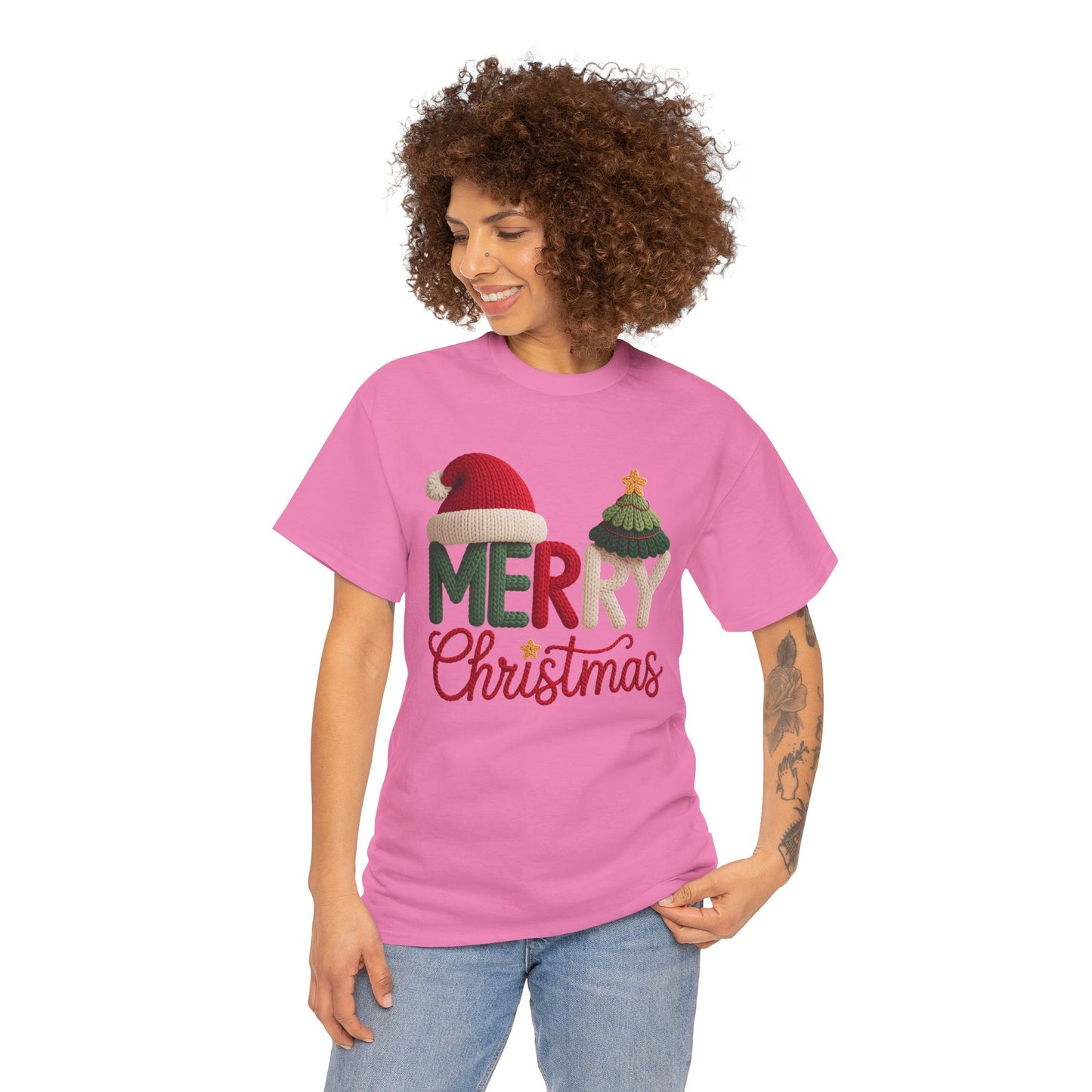 Merry Christmas Tee – Festive Santa Hat & Tree Holiday Shirt