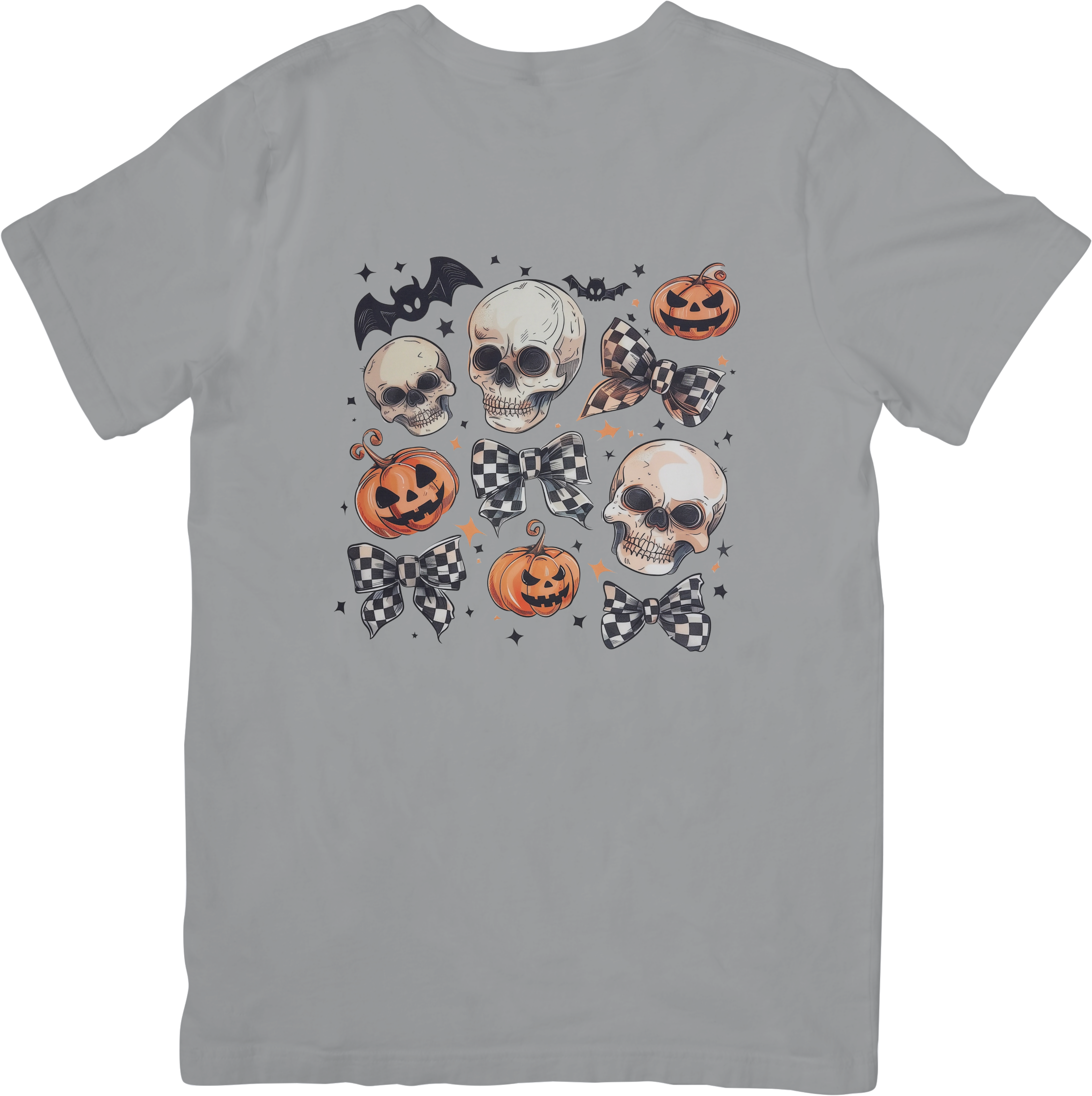 Spooky Coquette Halloween Tee | Skull & Checkerboard Bow Graphic T-Shirt