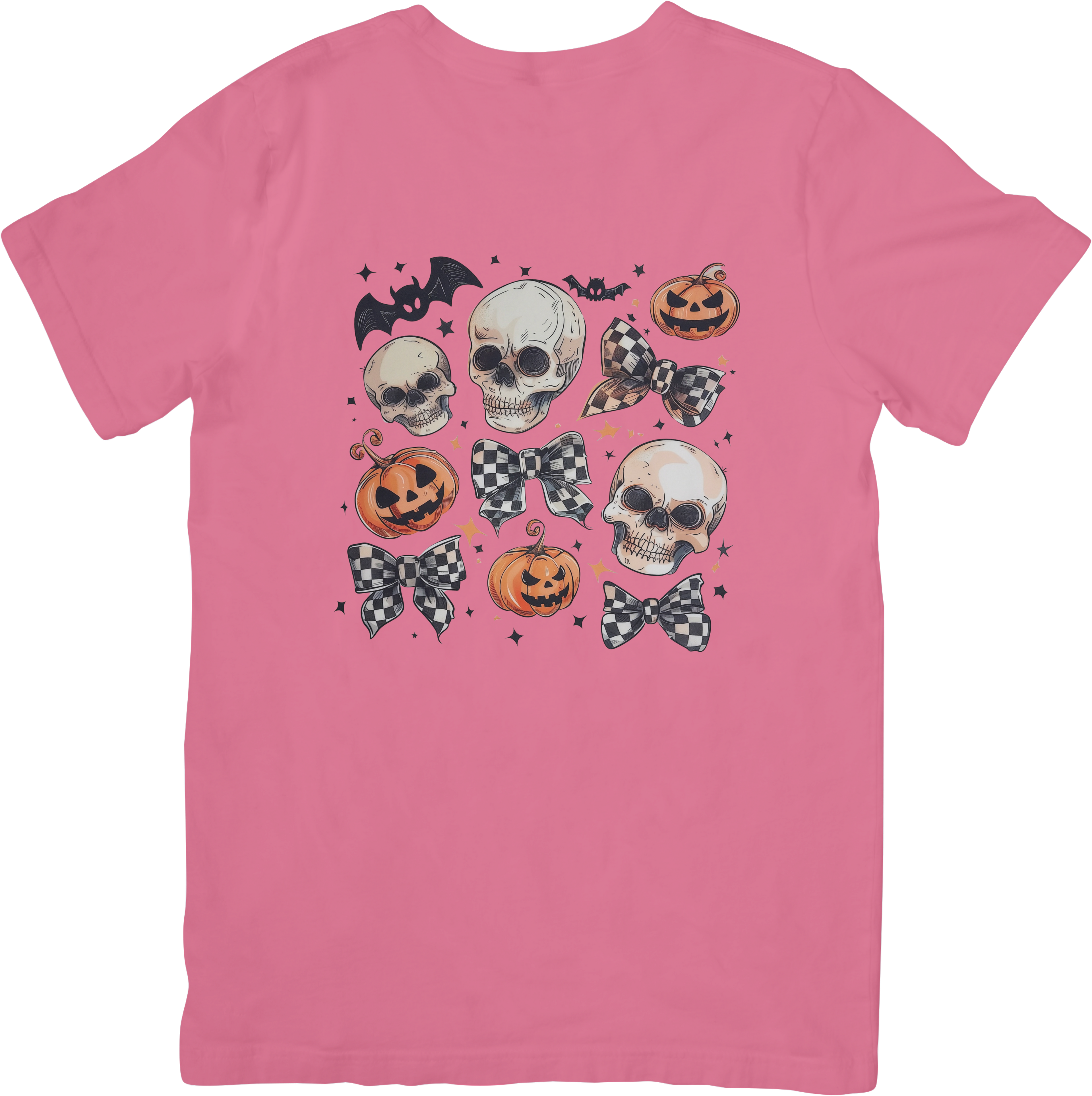 Spooky Coquette Halloween Tee | Skull & Checkerboard Bow Graphic T-Shirt