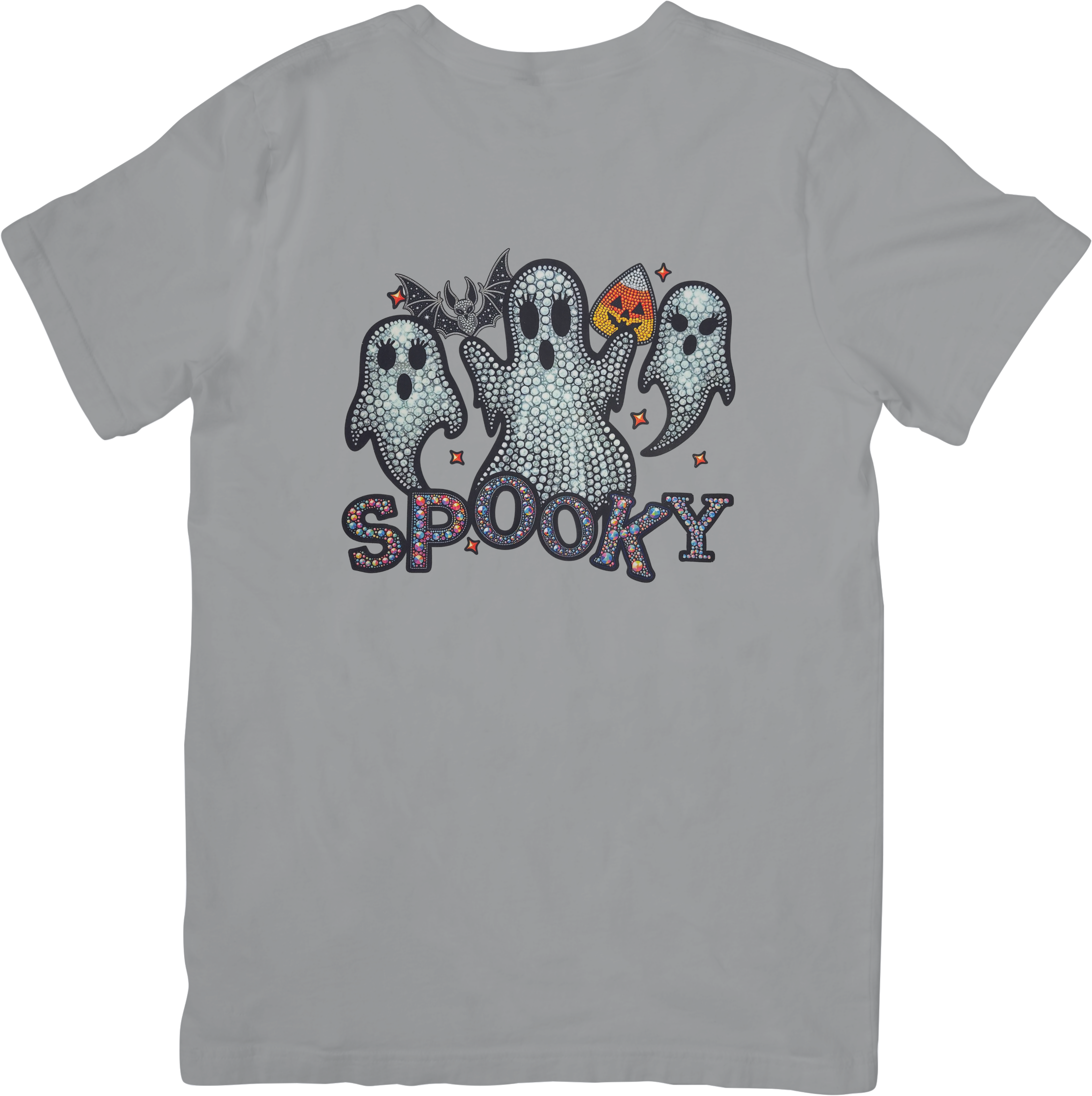 Spooky Ghost Trio Tee | Faux Rhinestone & Beaded Halloween Graphic Shirt
